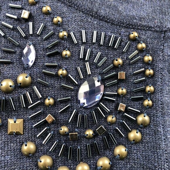 CJ Banks Womens Cardigan Sweater Size 2X Button Up Embellish Navy Blue Retro - Picture 11 of 13